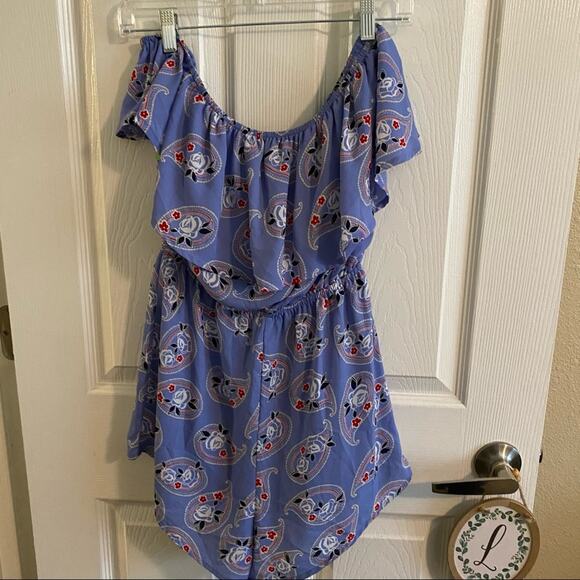 Blue Rain Paisley Print & Rose Romper / Shorts Jumpsuit Women's Size Small - Picture 9 of 9